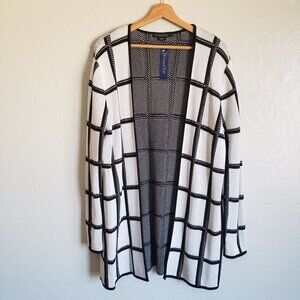 Pendleton Marketa Open Front Windowpane Plaid Cardigan White/Black Womens 1X NEW